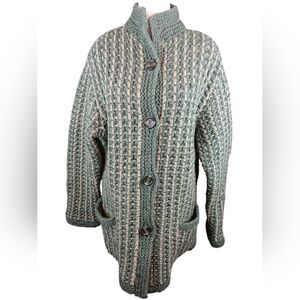 Handmade Chunky Knit Light & Dark Green Cardigan Sweater Medium/Large